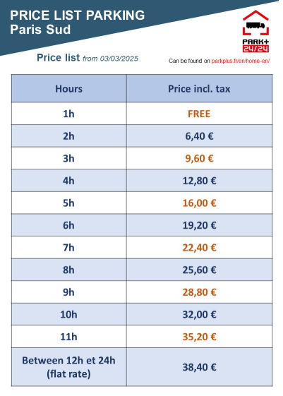 Grille tarifaire Paris EN