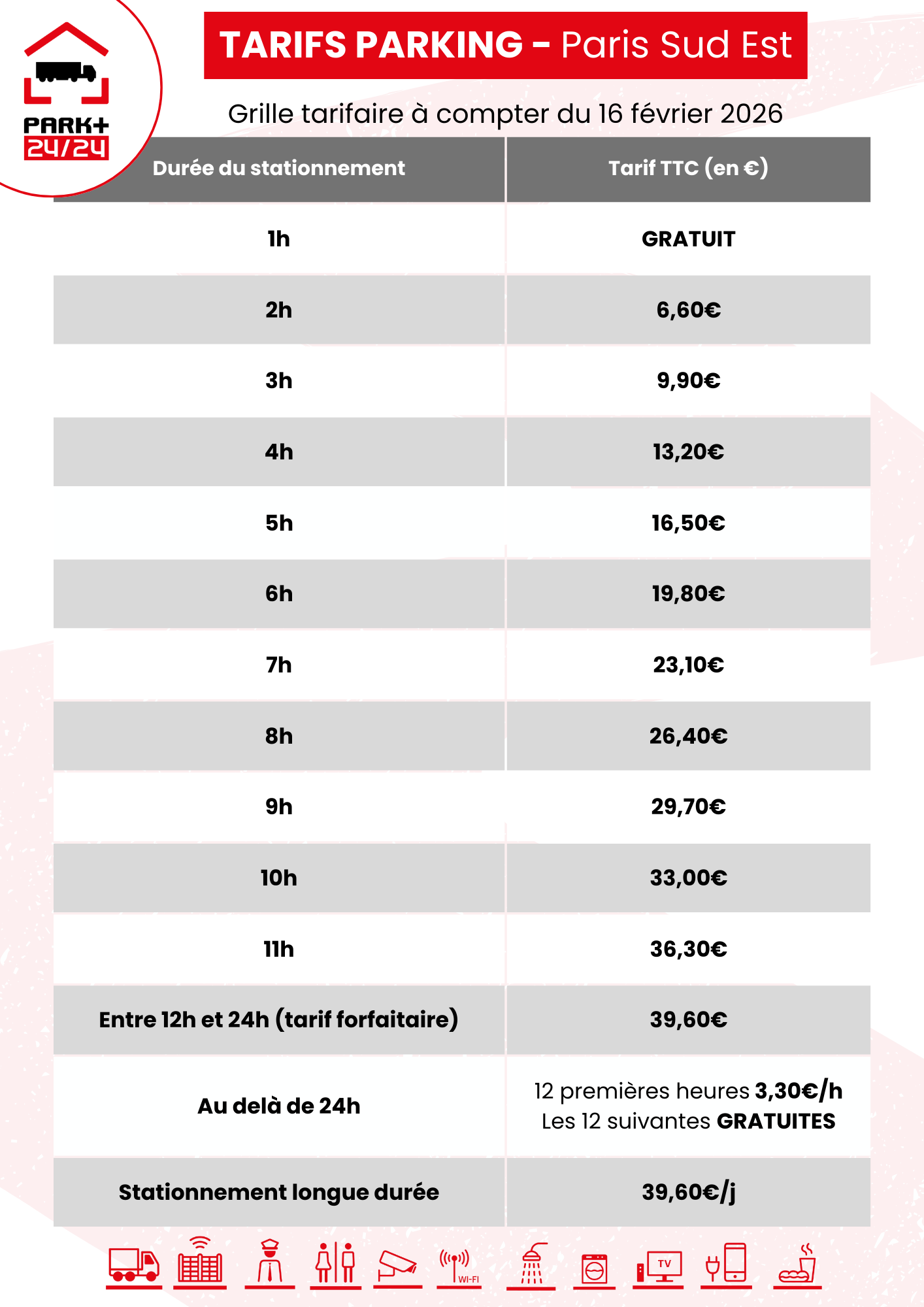 Grille tarifaire Paris Sud Est