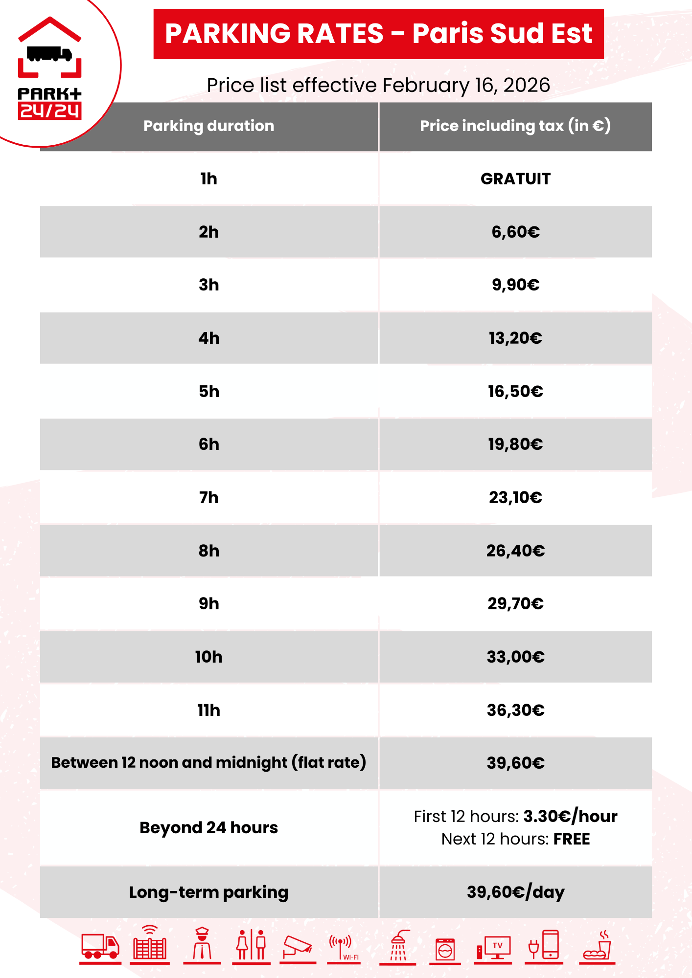 Grille tarifaire Paris Sud Est EN