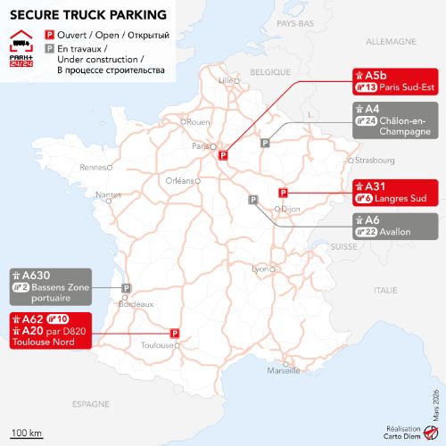 Carte des Parkings Sécruisés Poids Lourds en France Park+