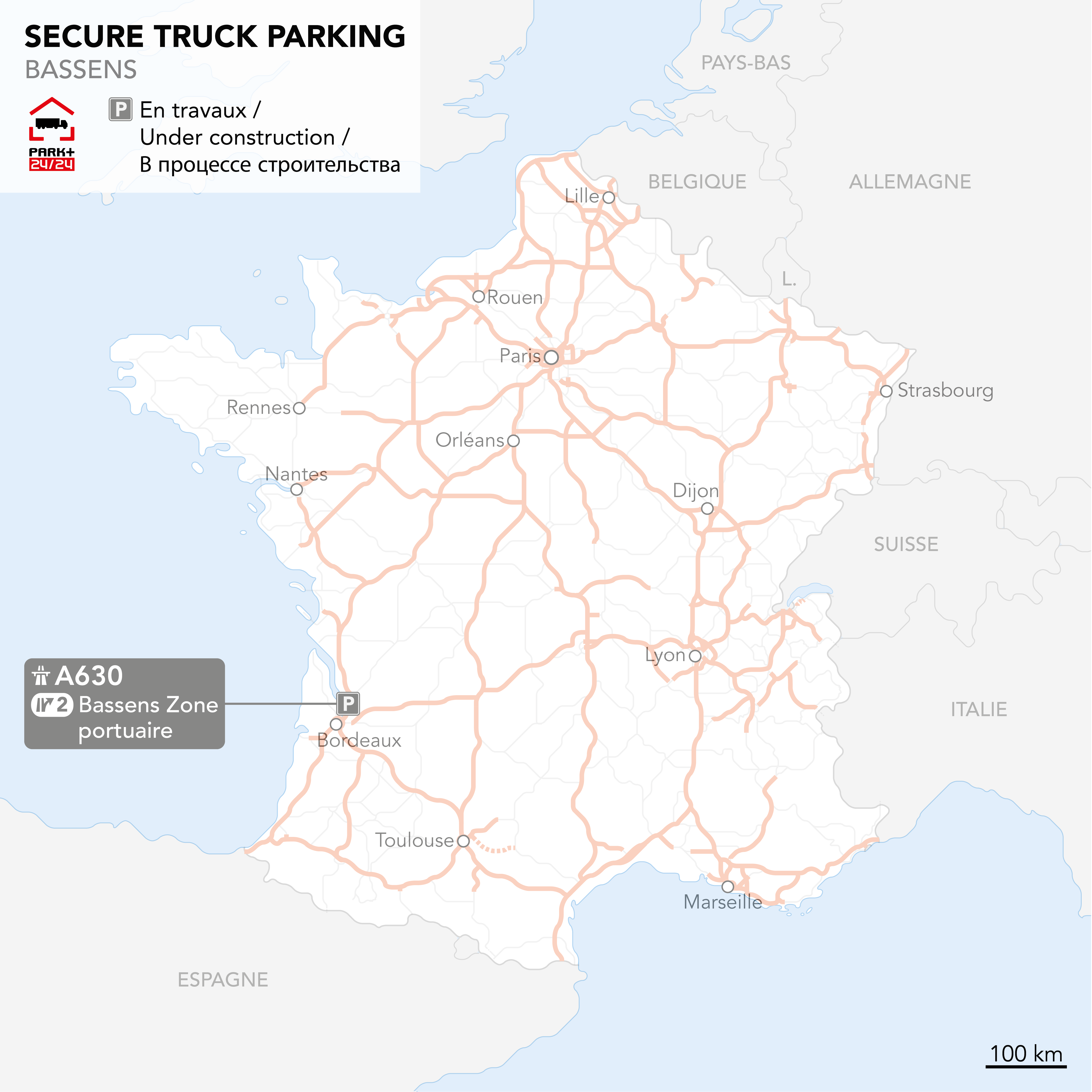 Parking Sé curisé Poids Lourds Bassens carte