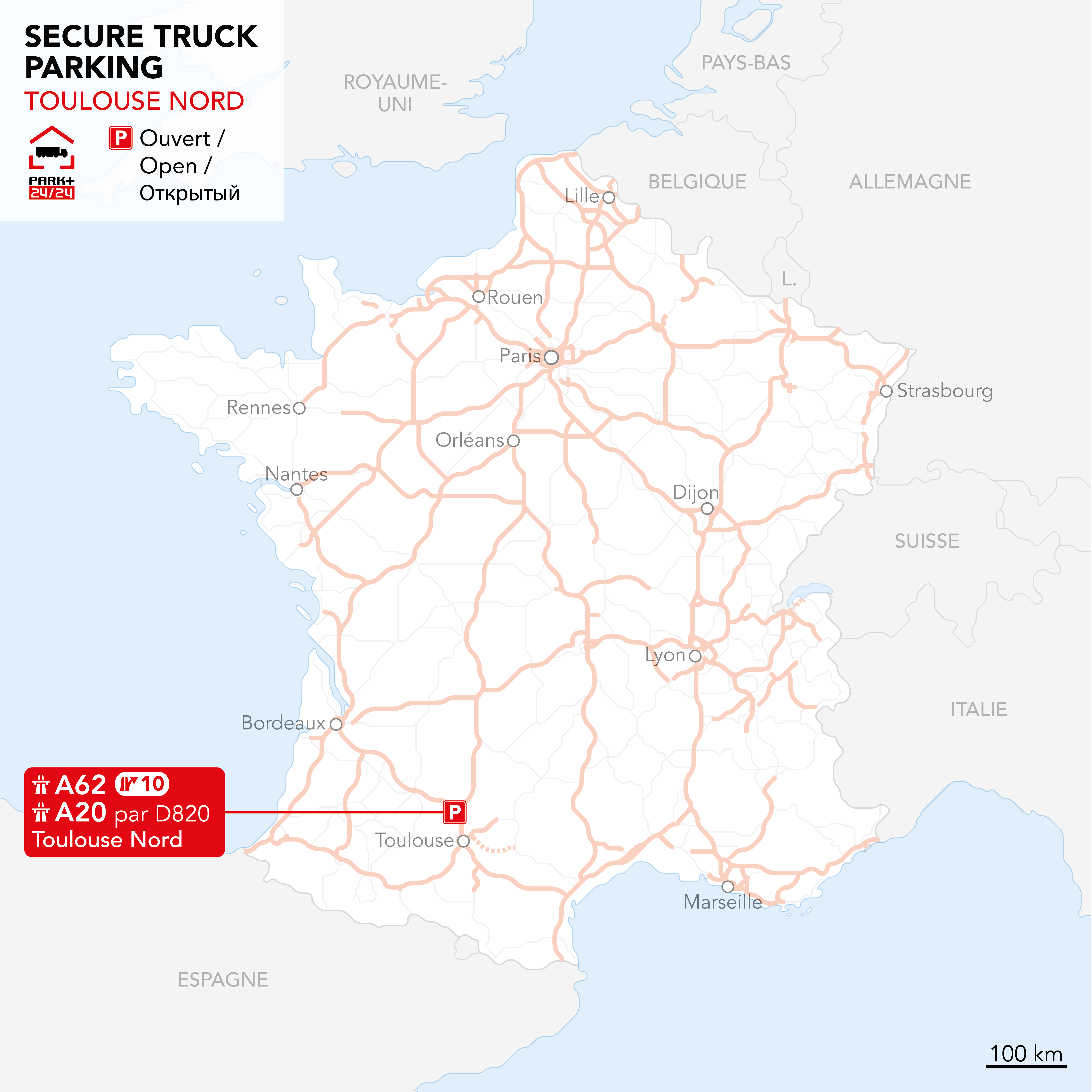 Parking Sécurisés Poids Lourds PARK+ Toulouse Nord carte