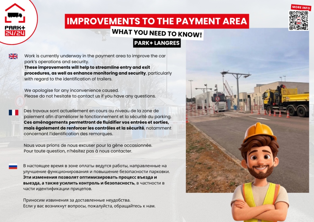 Notice regarding roadworks in the Langres payment area: Secure truck parking